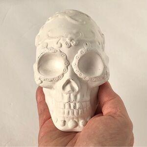 Ceramic Sugar Skull Day of the Dead Halloween Decor Crafts White Paint Your Own